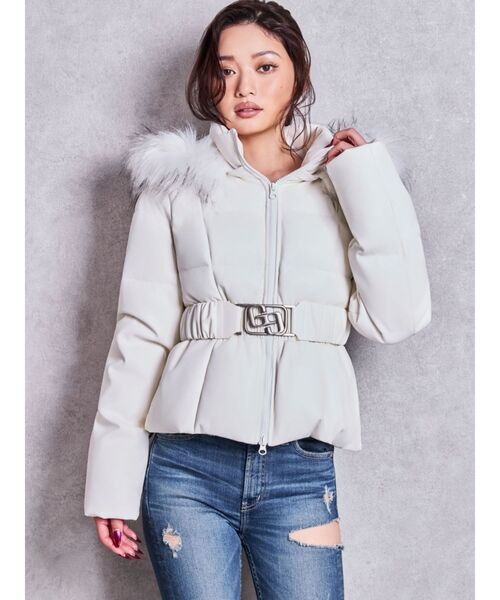 【3月いっぱいまでの出品】GYDA ベルト付きフェイクレザーショートダウンコート GYDA（ジェイダ） ダウンコート ダウンジャケット GGベルト付フェイク