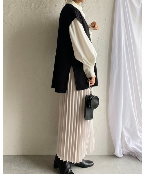 She's Closet セットアップ ノーカラー深vネックニットベスト＆ニット