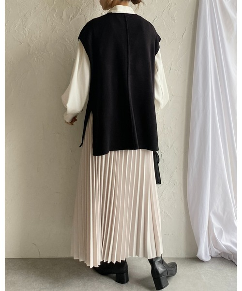 She's Closet セットアップ ノーカラー深vネックニットベスト＆ニット