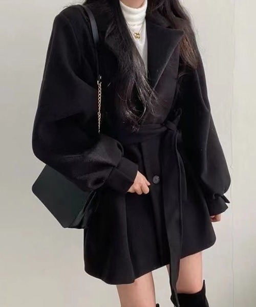 FREE STYLISTS コート アウター ウエストリボン ミドル丈コート