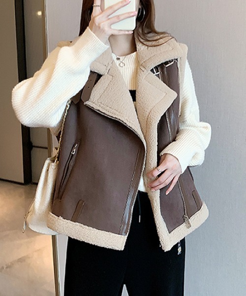 ムートンボアベスト COCOMOMO ベスト ジレ フェイクムートンボアベスト レディース