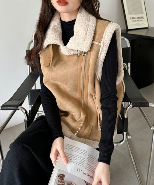 y/m  フェイクムートンベスト VEQUM（VEQUM）の「【VEQUM】SHORT FAKE MOUTON VEST（ベスト