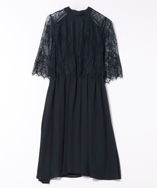 【Dress Lab】レディース レース スリーブ ドレス　上品 黒 M アシンメトリーレーススリーブミディアムドレス韓国ドレス