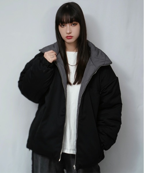 PASSIONE ボンディング ダウン ドッキング ジャケット 袖リブ 2way INTER FACTORY ブルゾン アウター しの - Volume Stand Collar