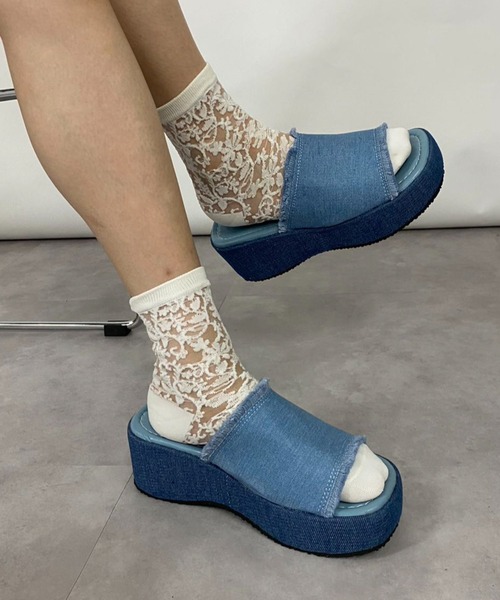 厚底 サンダル フリンジデニム厚底サンダル レディース : ZOZOTOWN