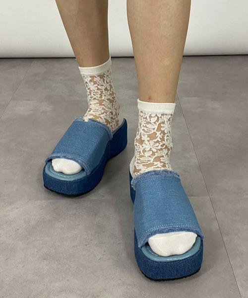 厚底 サンダル フリンジデニム厚底サンダル レディース : ZOZOTOWN