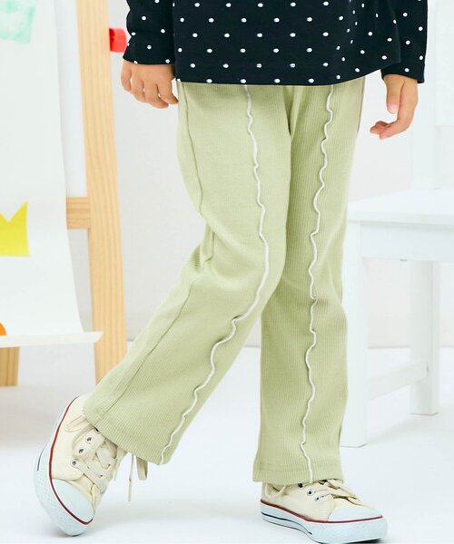 Coral days レギンスフレアパンツ orange flower ラスト・11号/XL110～115】ボーダー柄ブーツカットフレアパンツ