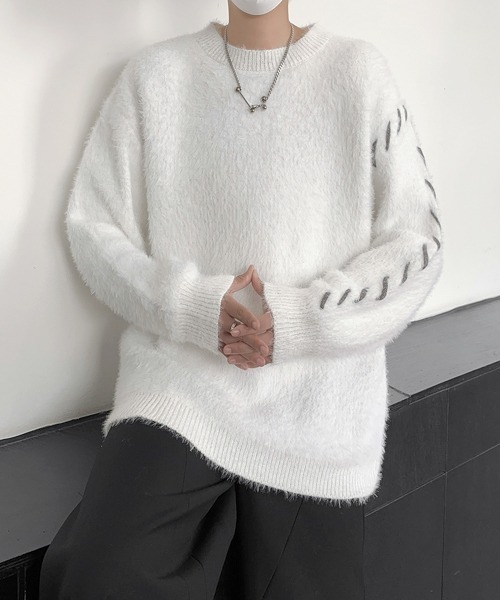 セーター ニット 「FVLMEN」hand stitch shaggy knit pullover/ハンド
