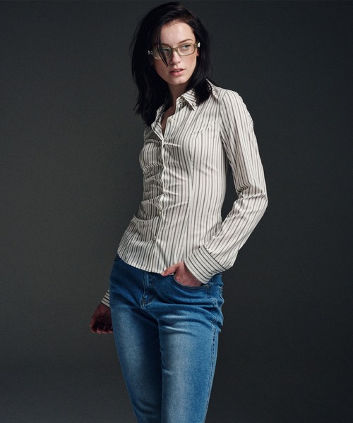 Mardi Mercredi ブラウス シャツ SLIM SHIRT STRIPE レディース