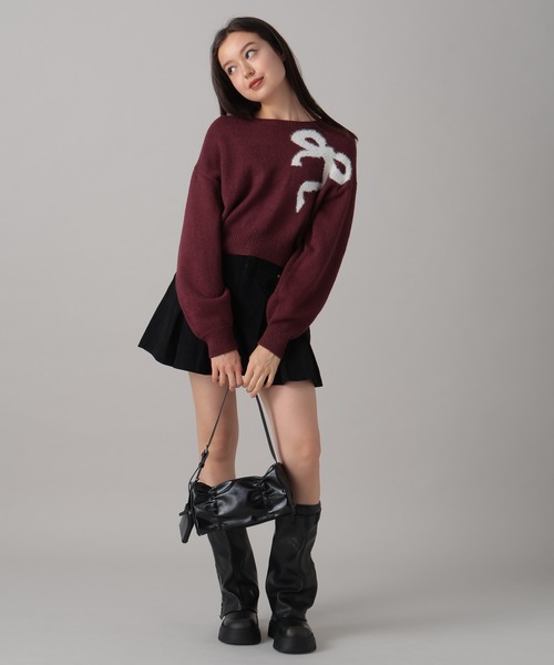 ニット セーター ロゴジャガードビッグリボントップス レディース FOREVER21 ニット セーター 「2024FW」リボンジャガードニット