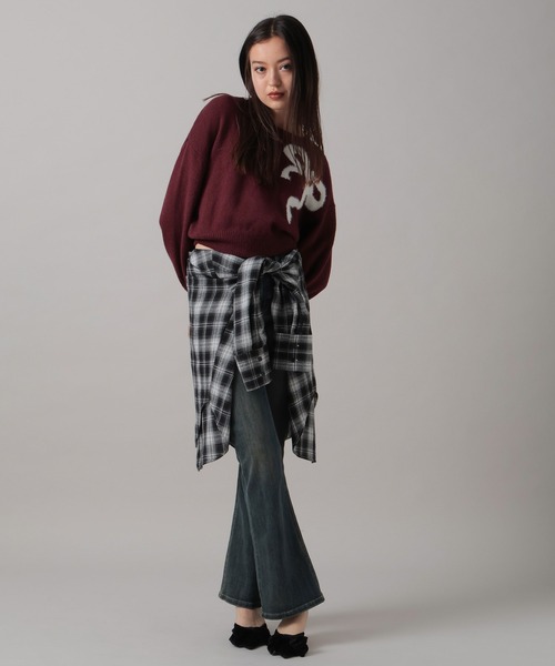 ニット セーター ロゴジャガードビッグリボントップス レディース FOREVER21 ニット セーター 「2024FW」リボンジャガードニット