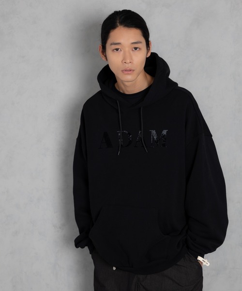 パーカー ADAMPATEK/doubleside logo hoodie/両面ロゴクラッシュフロッキープルパーカー(AP2424005) レディース
