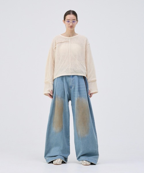 ［soerte］メッシュスイッチングパッチワークロングスリーブ ベージュサイズ3 soerte tシャツ MESH SWITCHING PATCHWORK LONG SLEEVE-T