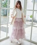 スカート チュールギャザーティアードスカートの詳細画像1