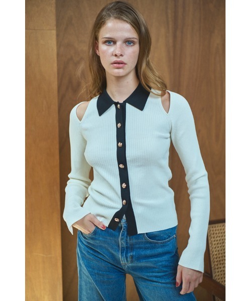 ニット セーター Ayla Cardigan カットアウトトリムリブニットプルオーバー レディース