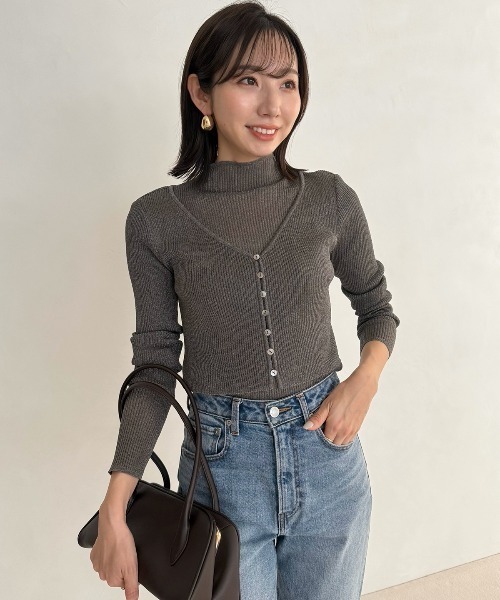 シアーラメリブニットカーディガン(F CHARCOAL): トップスanuans