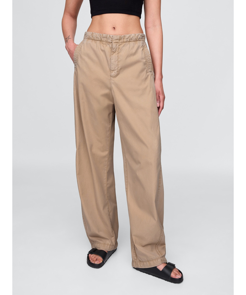 GAP パンツ ミッドライズ バレル パラシュートパンツ レディース