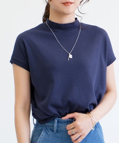 CLOTHY tシャツ 半袖 「手触りなめらかなスムース素材♪」モックネック