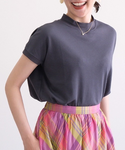 CLOTHY tシャツ 半袖 「手触りなめらかなスムース素材♪」モックネック