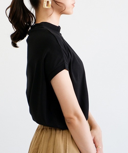 CLOTHY tシャツ 半袖 「手触りなめらかなスムース素材♪」モックネック