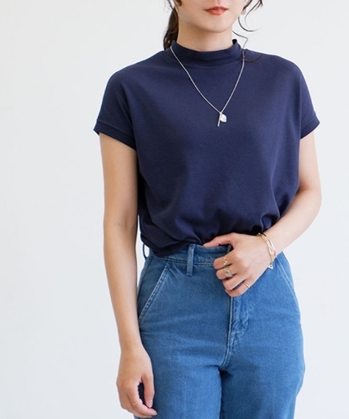 CLOTHY tシャツ 半袖 「手触りなめらかなスムース素材♪」モックネック