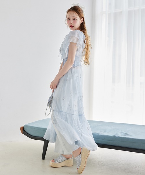 オリジナル刺繍シアーガウンワンピース one after another NICE CLAUP ワンピース 「moon light marine