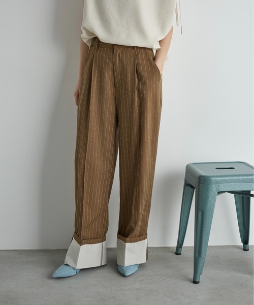パンツ yon THE Yon パンツ ストライプベルトタックパンツ レディース