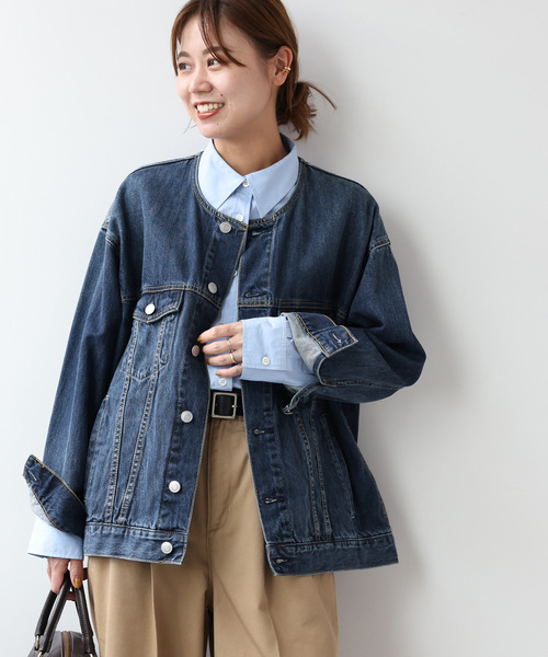ジャーナルスタンダードレリューム　ノーカラーデニムジャケット　ネイビー JOURNAL STANDARD relume 「JOURNAL relume」 デニムジャケット