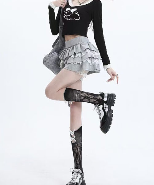 gossip!ロサンゼルス スカート レース レイヤード パンツスカート