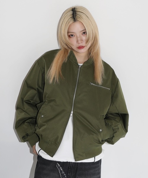 ma1 ma-1 ショート丈ダブルジップタフタ/ 合皮 MA-1 メンズ レディース