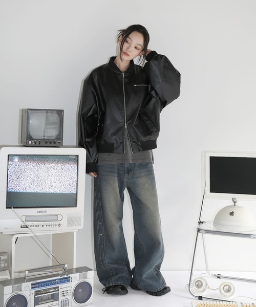 グレー MA-1ジャケット ショート丈 ma1 ma-1 ショート丈ダブルジップタフタ/ 合皮 MA-1 メンズ レディース