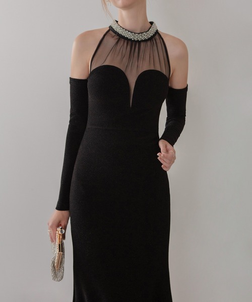 Leja（レジャ） ドレス 「LEJA LUXE」シアーネックビジューデザイン