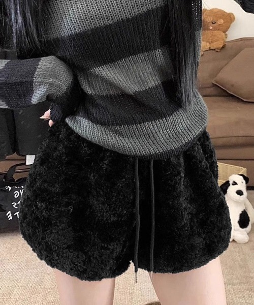 rosymonster ドッキングボアショートパンツ　ブラック miniministore（ミニミニストア） パンツ ボアショートパンツ もこもこ