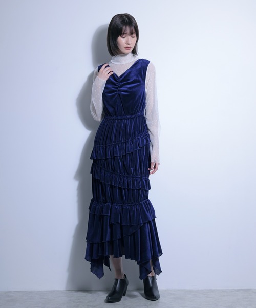 ワンピース メッシュベロアワンピース＋チュールトップス　SET | FLANEEK.