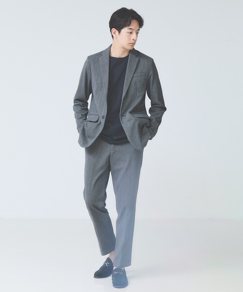 【チャコールグレー】【セットアップ対応】ヘリンボーン ジャガード ニットスラックス ABAHOUSE GRAY スラックス 「セットアップ対応」ヘリンボーン