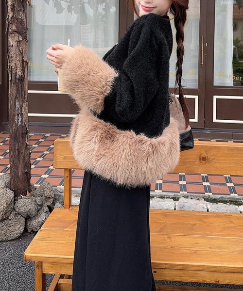 FAVORITO コート アウター 袖と裾フェイクファー付きショート