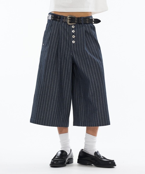 「WISH FOR EVER」 デニムハーフパンツ MEDIUM ネイビー×ホワイト メンズ