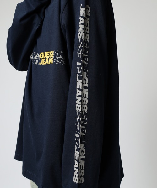 トレーナー スウェット GUESS JEANS 袖プリントスウェットロンT メンズ 