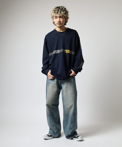 トレーナー スウェット GUESS JEANS 袖プリントスウェットロンT メンズ