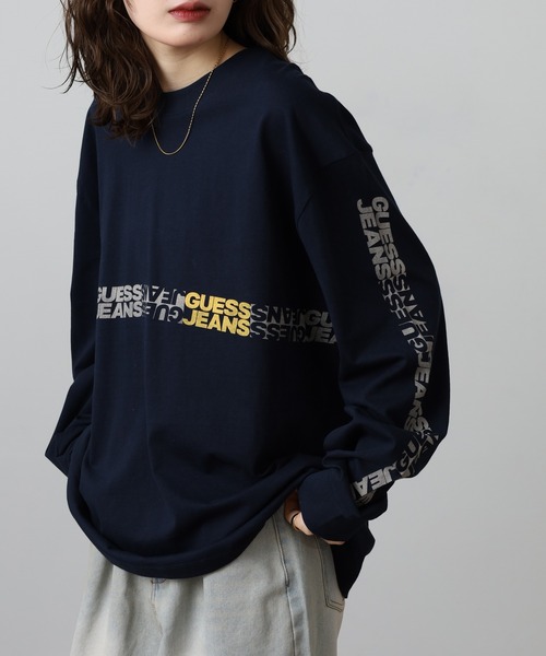 トレーナー スウェット GUESS JEANS 袖プリントスウェットロンT メンズ トレーナー スウェット GUESS JEANS 袖プリントスウェットロンT メンズ