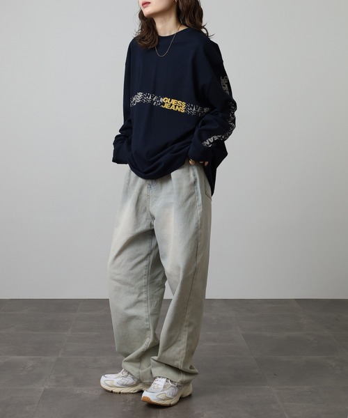 トレーナー スウェット GUESS JEANS 袖プリントスウェットロンT メンズ 
