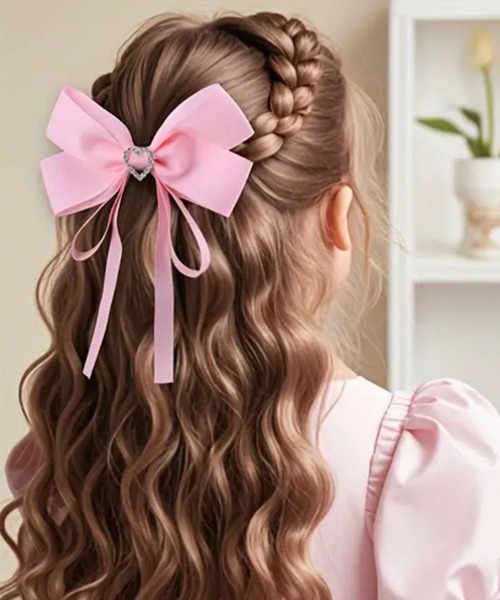 お揃いも可愛い♡リバティリボン　ヘアゴムorヘアクリップ MAISON SELECT ヘアクリップ 11D5-TJ ハートチャーム リボンヘア