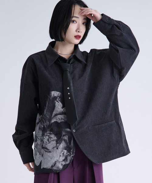 Ellno Loset（エルノロゼット） シャツ フラワープリントコーデュロイ