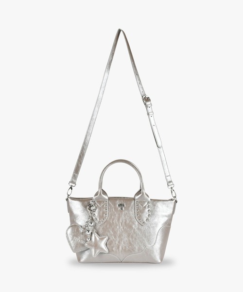 【美品】 アナスイ レザー ショルダーバッグ ライトグレー ANNA SUI（アナスイ） ショルダーバッグ バッグ ルミナス 2WAYトート