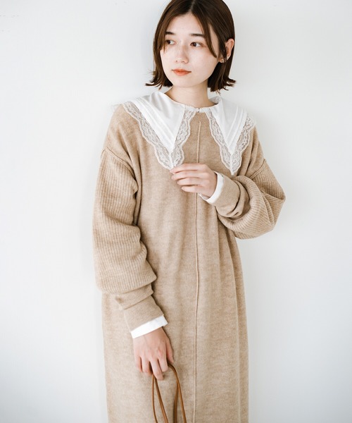 「haco!」 ニットワンピース MEDIUM ベージュ レディース_画像4