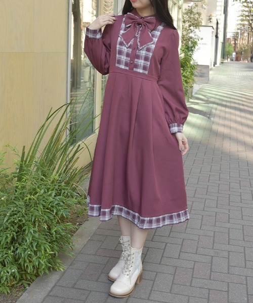 axes femme（アクシーズ ファム） ワンピース チェック切替シャツ