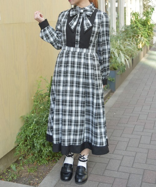 axes femme（アクシーズ ファム） ワンピース チェック切替シャツ