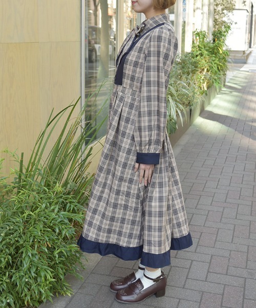 axes femme（アクシーズ ファム） ワンピース チェック切替シャツ