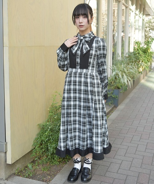 axes femme（アクシーズ ファム） ワンピース チェック切替シャツ