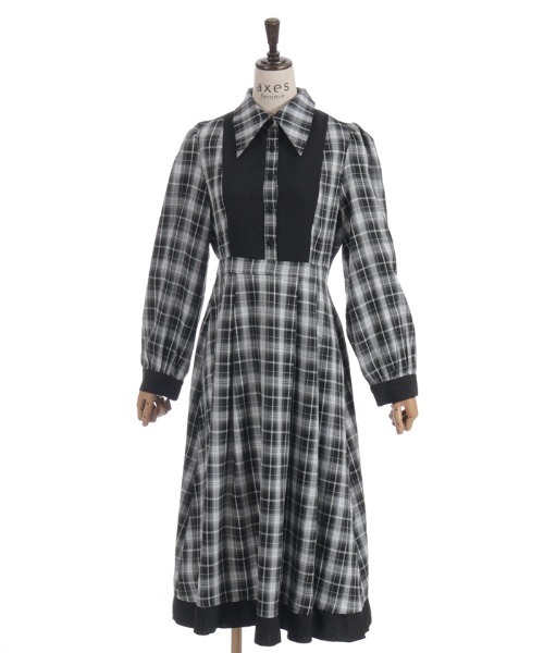 MA＊RS シャツワンピース 黒チェック axes femme（アクシーズ ファム） ワンピース チェック切替シャツ